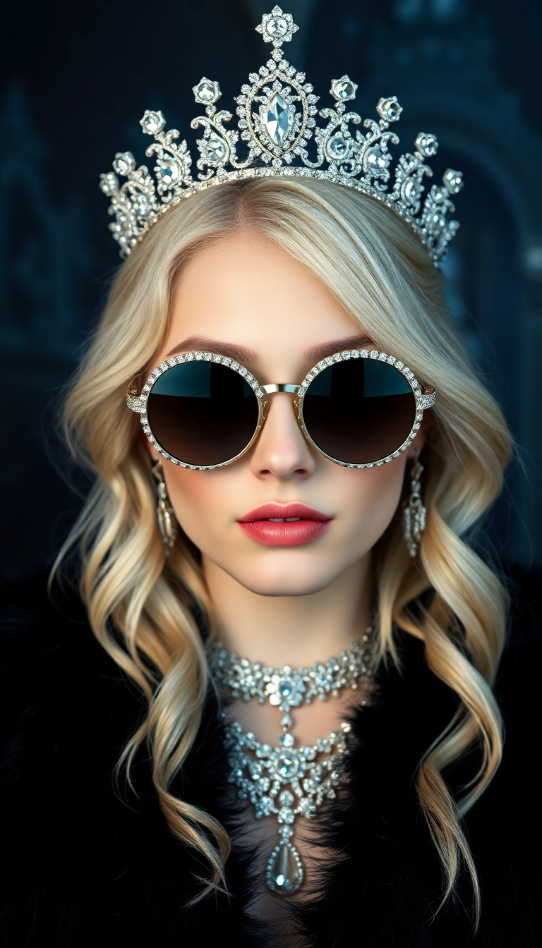 Best Beautiful Young Platinum Blonde Queen in Black Fur Phone Elegant Background